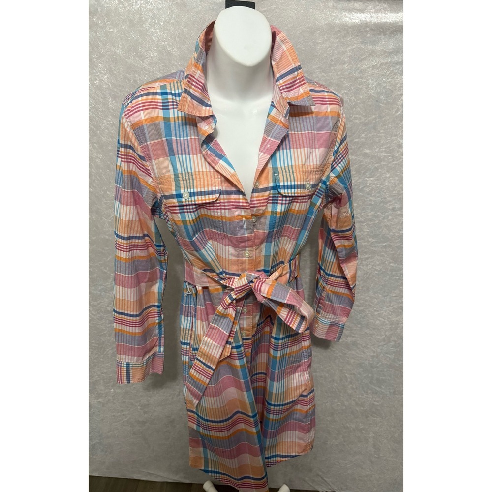 Lands End Plaid Cotton Shirt Dress Women S Midi Cottagecore Preppy Career Casual